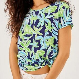 New Lilly Pulitzer Etta T Shirt Top Sapphire Pool Tropical Tango XL